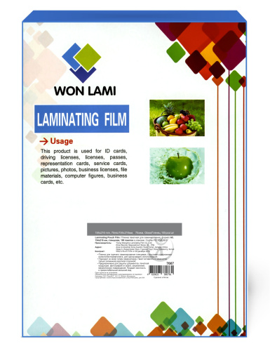 Пакетная пленка для ламинирования, глянцевая, 154х216мм (А5),  75мкм, WF